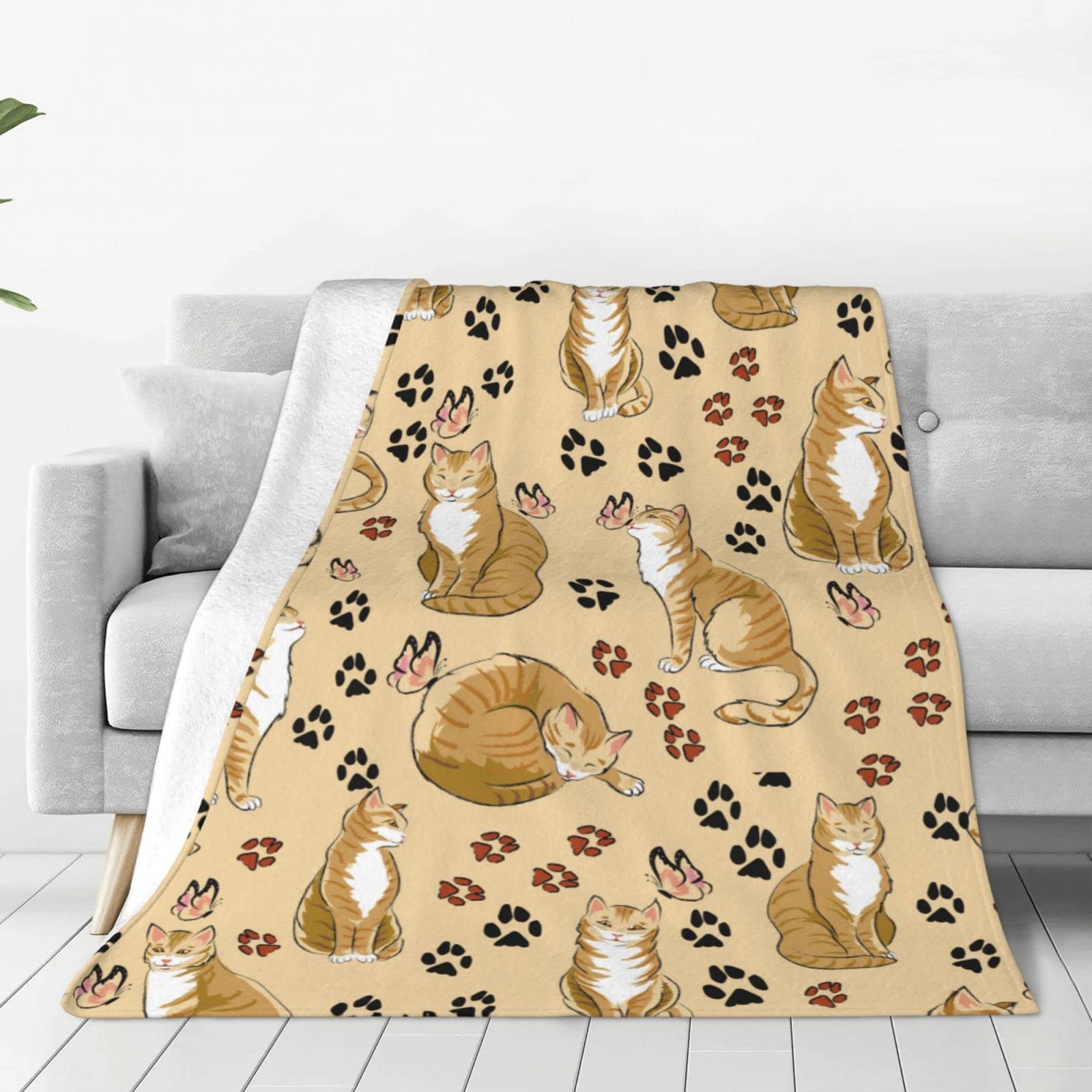 Coperta in pile leggera e morbida con zampe di gatto, per letto, divano, 127 x 101,6 cm