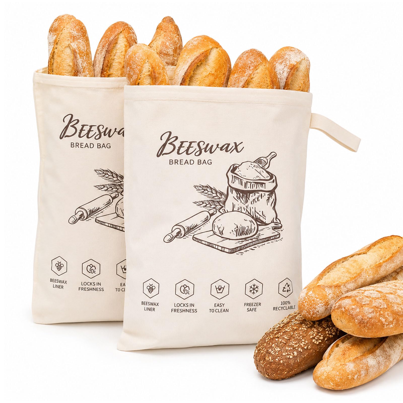 Bolsas para pan de cera de abeja reutilizables de algodón para guardar panadería artesana 8