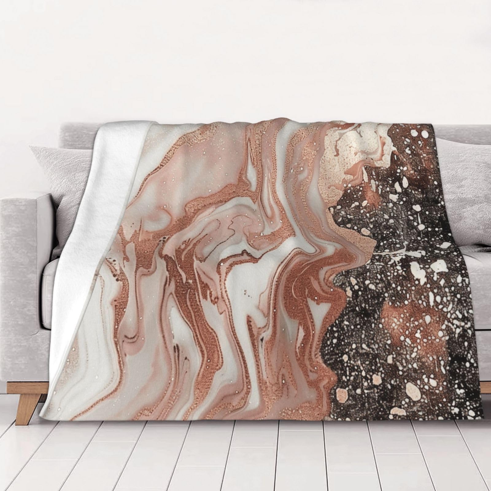AUBKFELD Marble Color Rose Gold Printed Flannel Blanket 150x125 CM, Soft & Warm Throw Blanket for Sofa/Couch/Bed/Car, Gifts for Audlts Women Men
