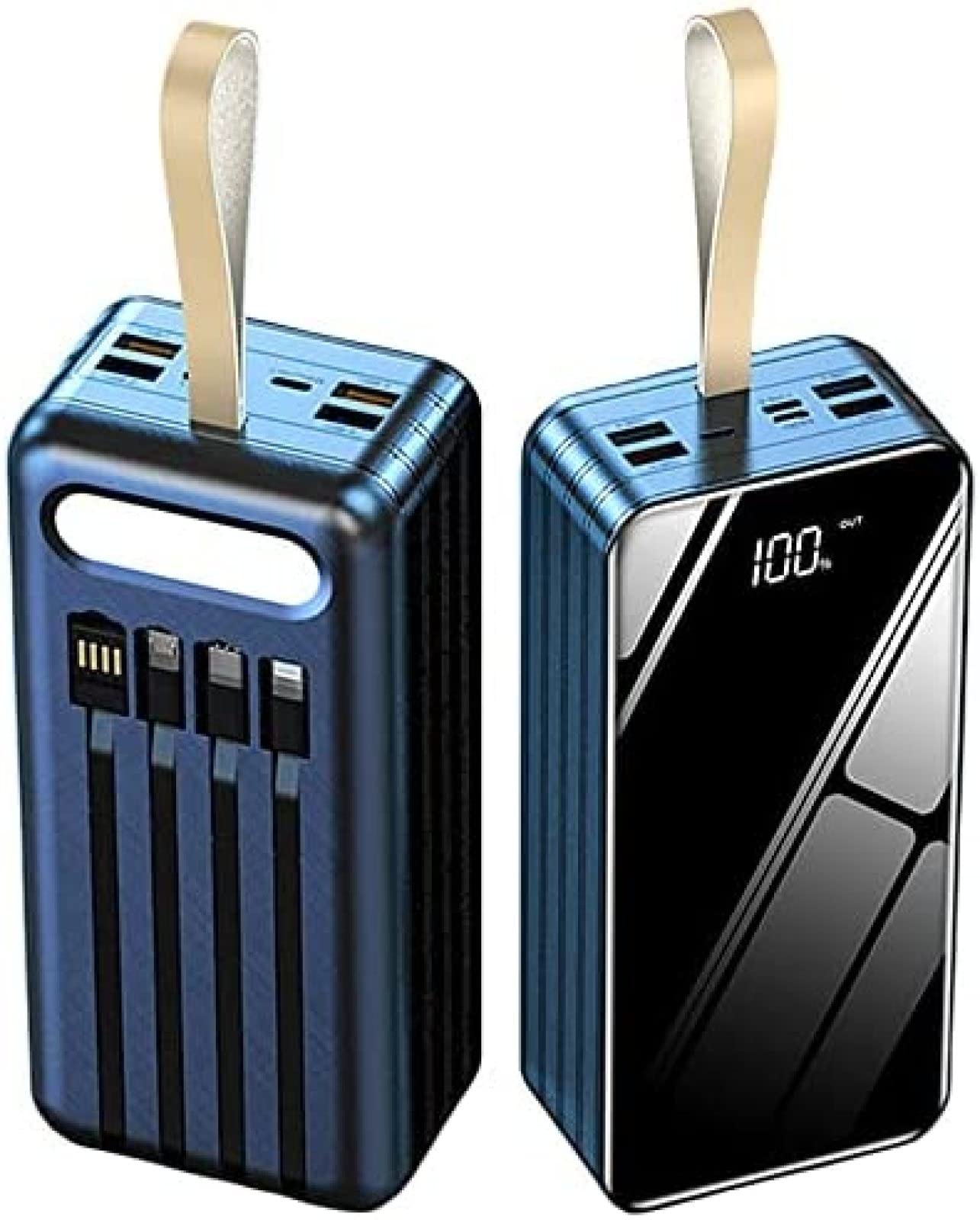 Banco De Energía con Cargador Portátil De 80000 Mah, Batería Externa De Gran Capacidad con 4 Cables Incorporados Y 7 Puertos, Batería De Carga Rápida para Teléfono, Tableta Y Otros,Azul,3000
