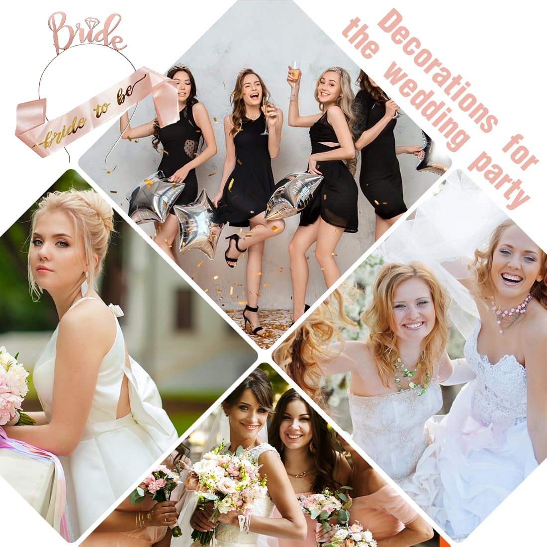 Bride to Be szarfa i tiara, akcesoria imprezowe, szarfa i opaska na czoło, dekoracje ślubne z różowego złota na wieczór panieński, wieczór kawalerski i wesela