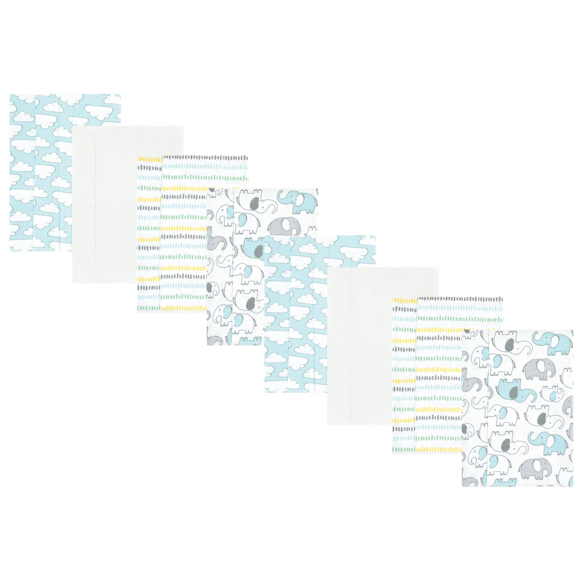Hudson Baby Cotton Poly Flannel Burp Cloths Multipack, Neutral New Elephant 8-Pack, One Size