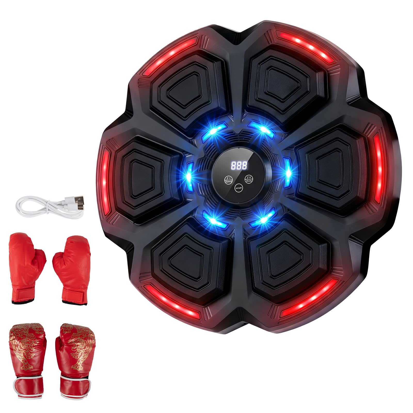COSTWAY Music Boxing Machine, Wall Mounted Electronic Boxing Target with Gloves, LED Light Targets, Punch Counter, 10 Speeds & 9 Modes, Smart Punching Box for Kids & Adults (41 x 5.5 x 41 cm)