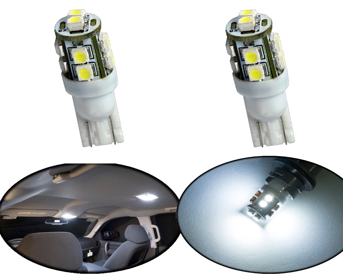 Modit T10 10-SMD LED Wedge Bulbs W5W 194 168 2825, Replacement For Signal Lights, Trunk Lights, Dashboard Lights, Parking Lights, Xenon White (2 Pieces)
