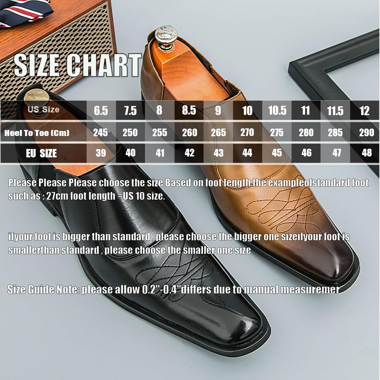 Men's Leather Embroidery Plain Toe Formal Dress Loafers Comfortable Square Toe Low Chunky Heel Classic Slip-on Penny Loafers for Business Casual Driving Work Oxfords - Image 5