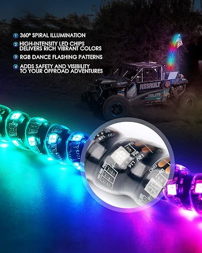 Miniatura 3 de Xprite 2 luces LED en espiral RGBW de 4 pies con base de soporte, luces de persecución de RF con control remoto RF e interruptor basculante