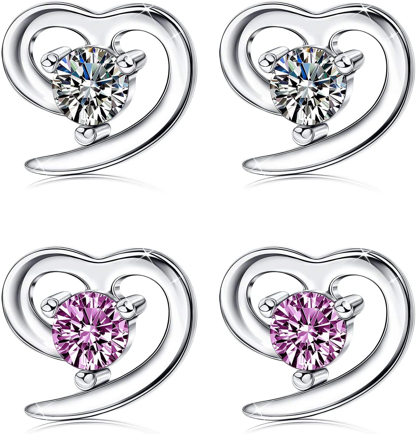 925 Sterling Silver Cubic Zirconia Stud Earrings for Women Love Heart Earrings