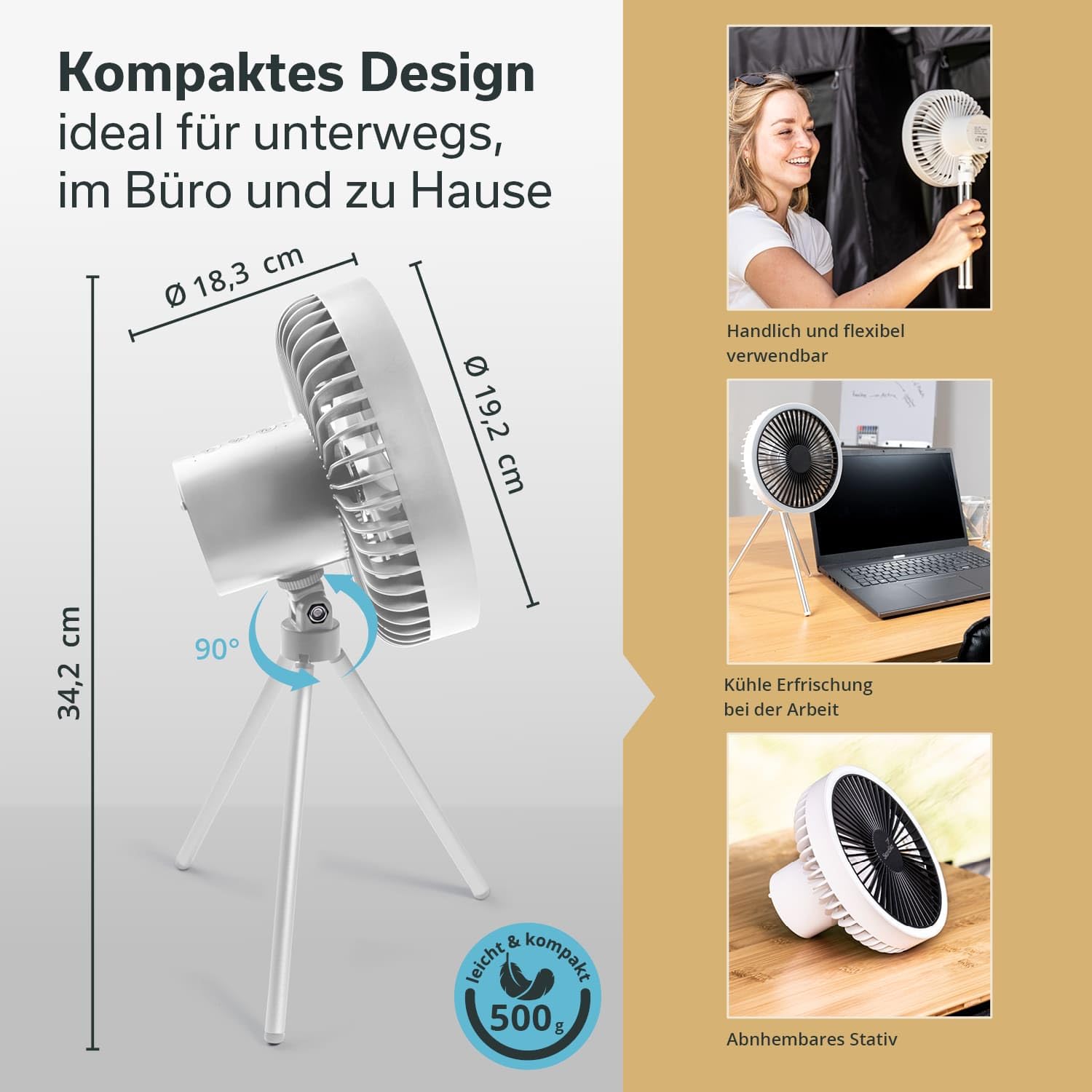 Skandika lampa kempingowa Solvind LED z wentylatorem | 3w1 z powerbankiem, ładowana USB-C, stojąca, wisząca, światło pierścieniowe białe, ścieminiania, na stojaku | lampka turystyczna, namiotowa
