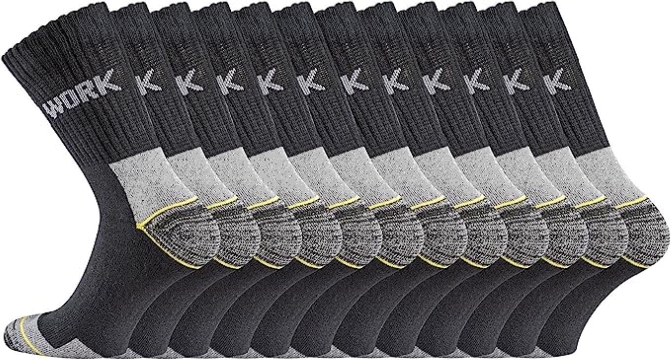 TippTexx 24 12 Paar robuste, atmungsaktive und haltbare Crew Arbeits-Socken mit 7 Monaten Anti-Loch-Garantie