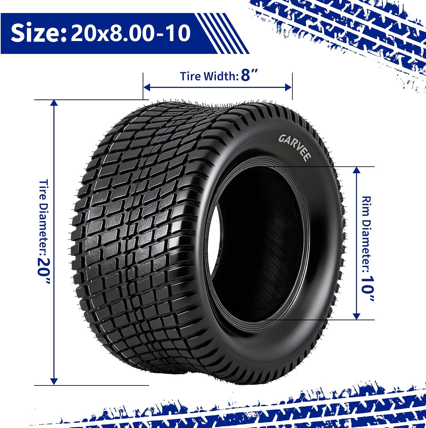 GarveeLife 20x8.00-10 4PR Lawn Mower Tires 20x8.00-10 Tractor Turf Tire 20x8.00x10 Tires 4PR Ply Tubeless Set of 2,Widely Used On Many Kind of Lawn Mower, Riding Lawn Mower, Lawn Tractor...