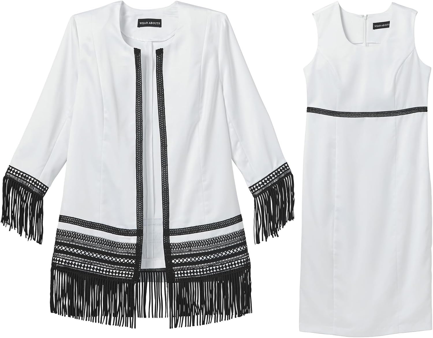 Masseys Fringe Embroidered Dress & Jacket Set