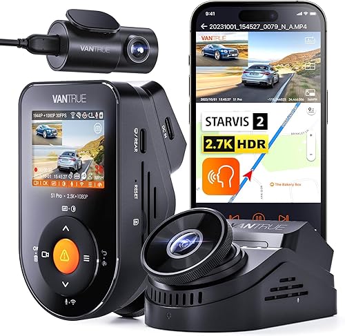 Vantrue S1 Pro 2.7K frontal y trasera 5G WiFi Dual Dash Cam, STARVIS 2 HDR visión nocturna, 1440P 60FPS cámara oculta para tablero para automóviles,
