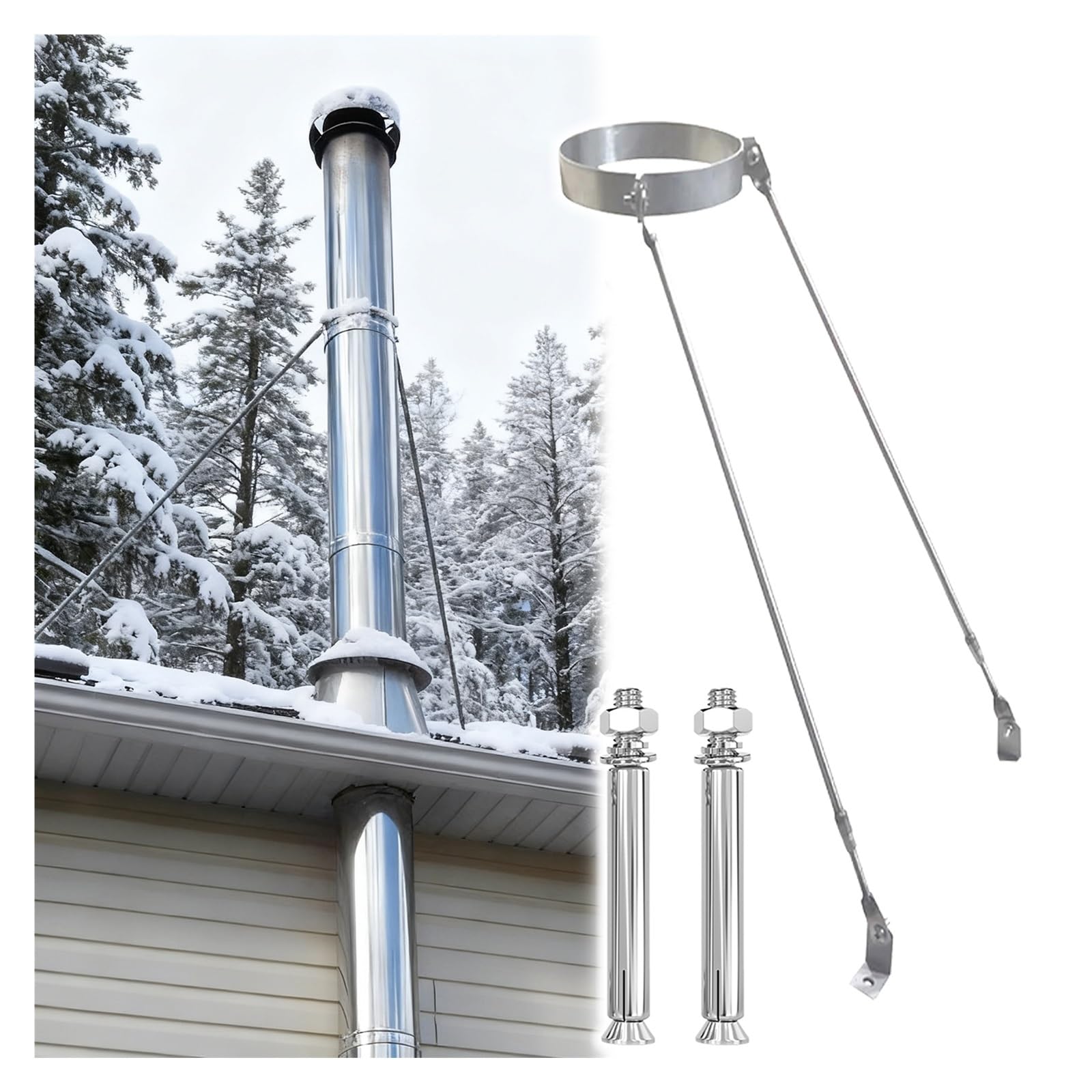 Soportes de tubo de chimenea para proteger tejados y viviendas de montaña
