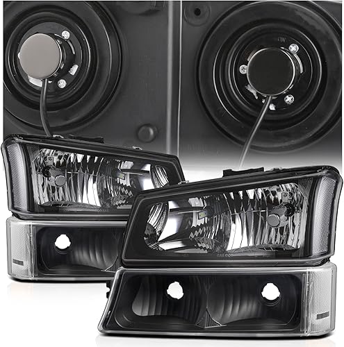 M-AUTO Conjunto de faros delanteros con 4 bombillas LED premontadas de 6000 K compatibles con Silverado 2500 03-04, Silverado 1500 1500HD 2500HD