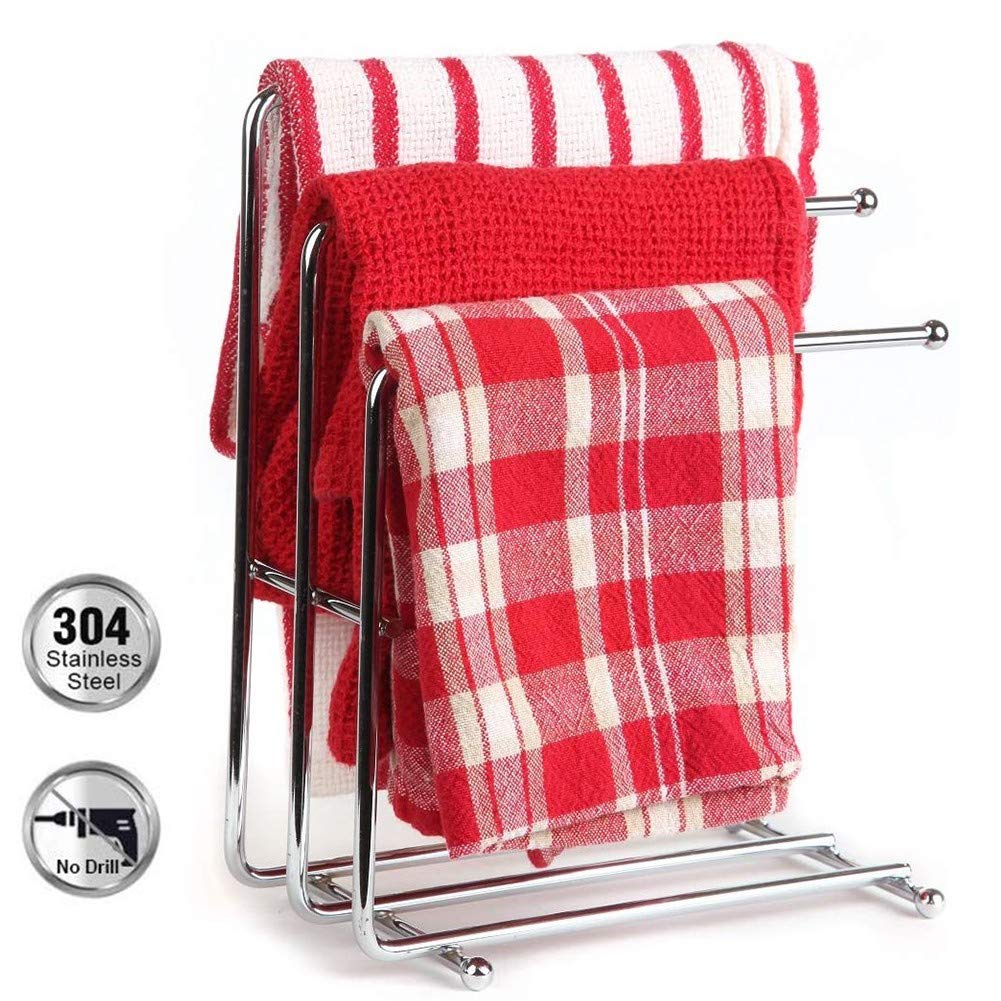 Toallero de acero inoxidable sin taladro, estante independiente para paños de cocina