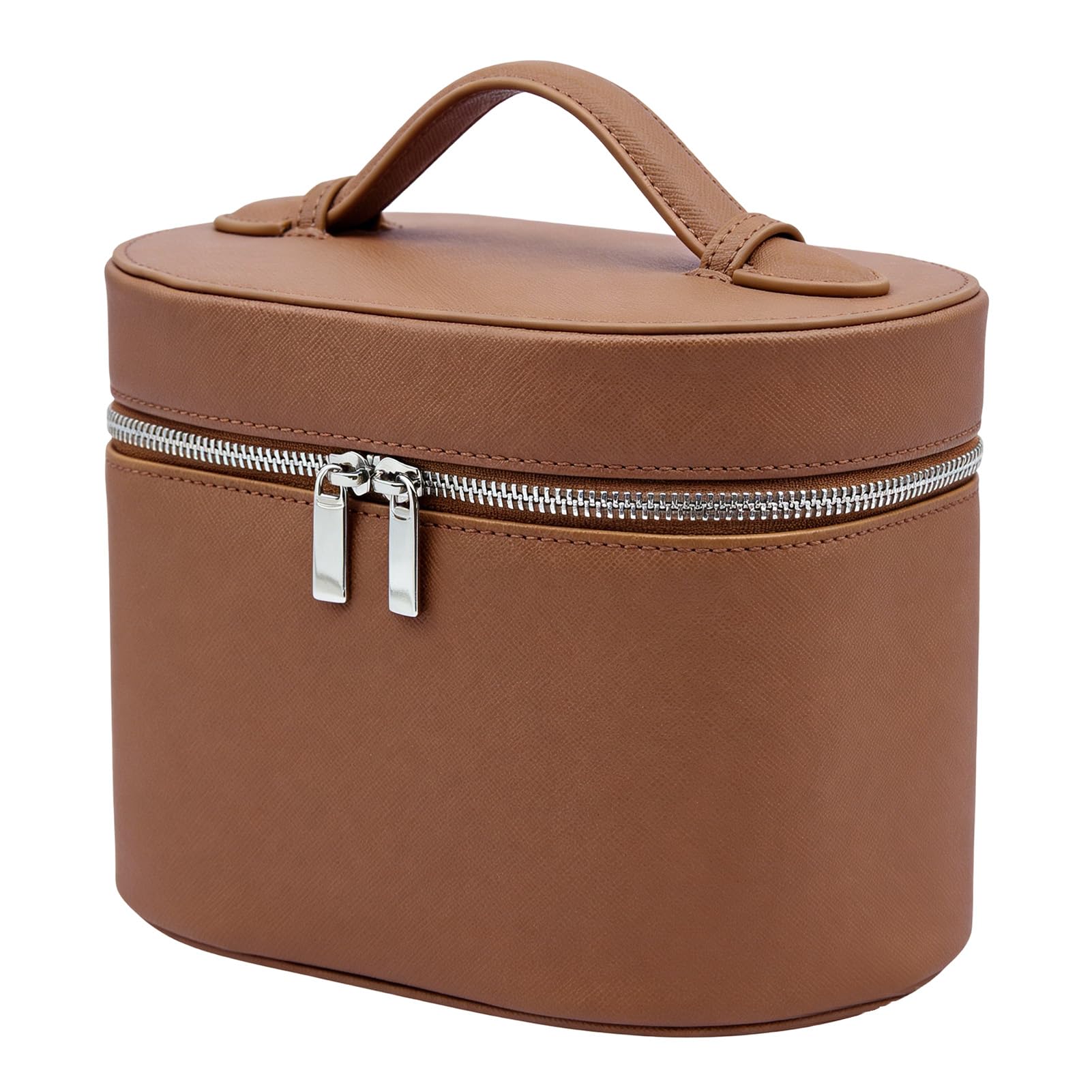 Asixxsix Borsa Trucco Grande, Beauty Case con Divisore Rimovibile (BROWN) | Borsa da viaggio per cosmetici, con manico superiore, 16,5x14,5x21 cm / 6,50x5,71x8,27 pollici, doppia cerniera, per donne
