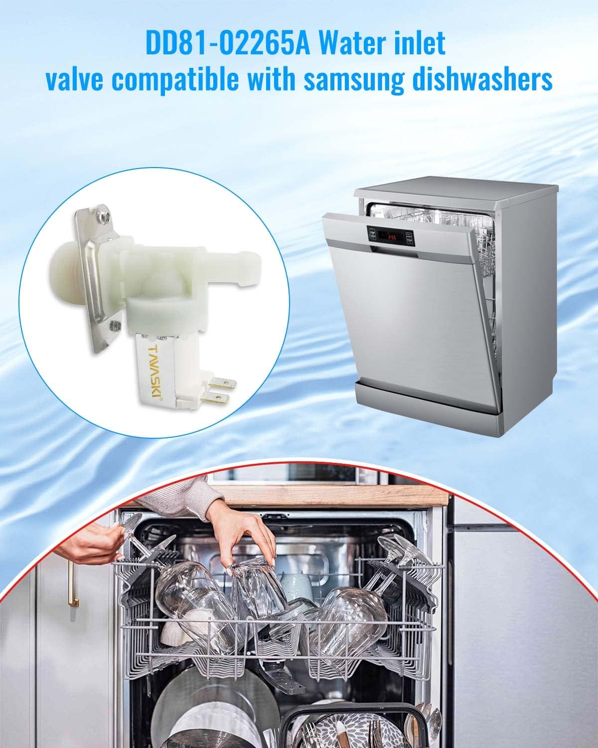 Upgraded DD81-02265A Dishwasher Water Valve Replace 6740000046A 10A50100 Fit for Samsung Dishwasher DW80M2020US DW80N3030US DW80N3030UB DW80N3030UW Water Inlet Solenoid Valve