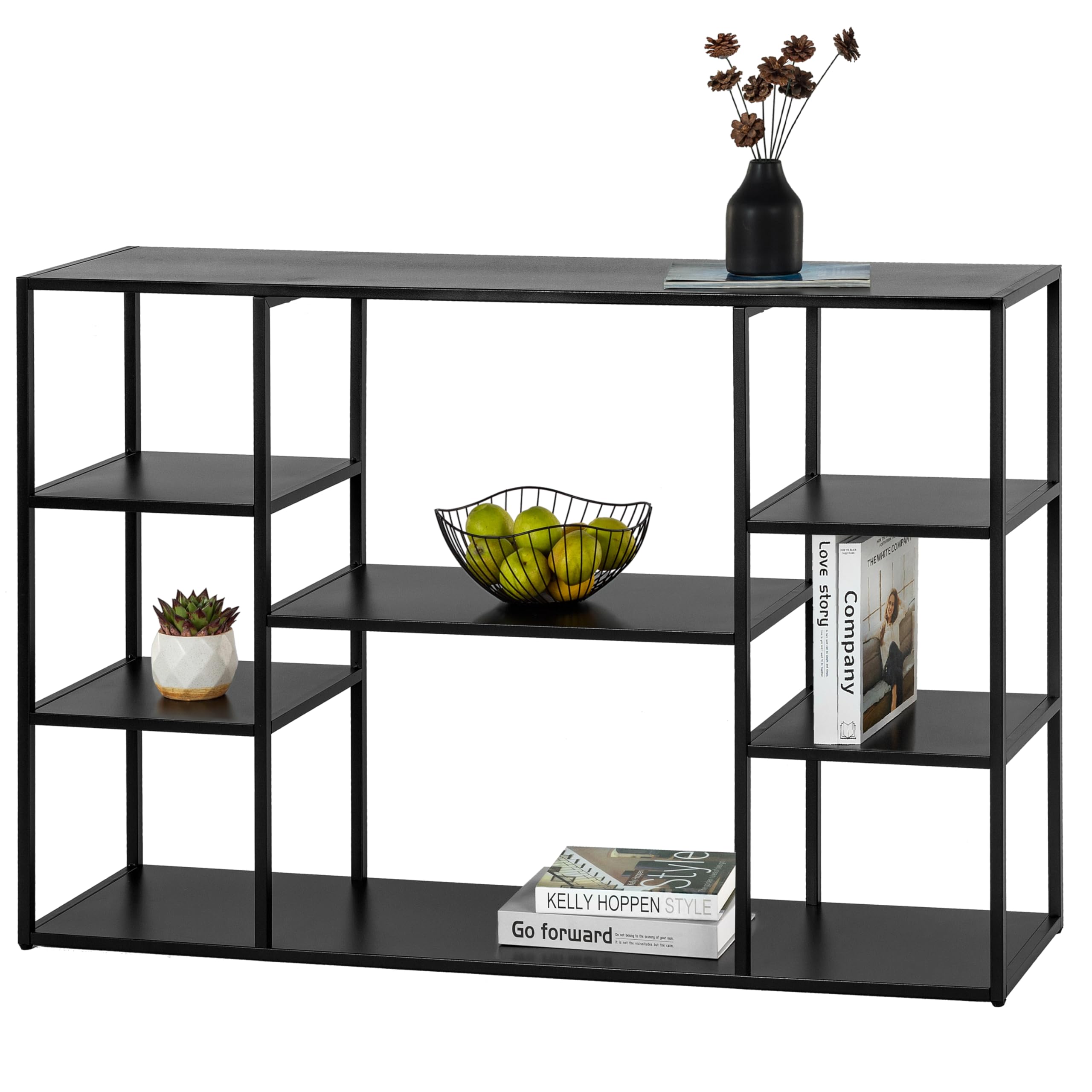HDANI 120cm Langer Sofa-Konsolentisch,Schmaler moderner Eingangstisch hinter der Couch mit Ablageflächen,4-stufiges Bücherregal für Wohnzimmer,Schlafzimmer,Flur (Schwarz, 120 x 30x 80 cm)