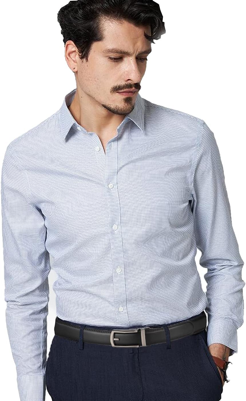 CHARS Men's Leather Ratchet Dress Belts 2 Pack with Automatic Buckle Click Sliding Belt for Casual Golf Business - Image 3