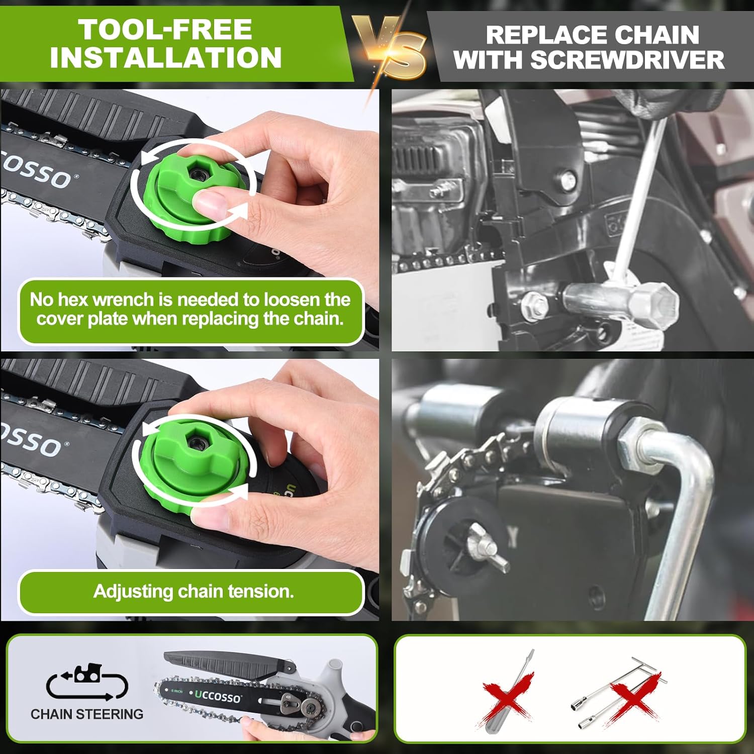 6 Inch Mini Chainsaw Cordless - Electric Chainsaw with Strong Motor 2 Chains Included for Tree Trimming,Branches Cutting,Lightweight Handheld Chain saw for Garden/Yard Maintenance-Light Gray