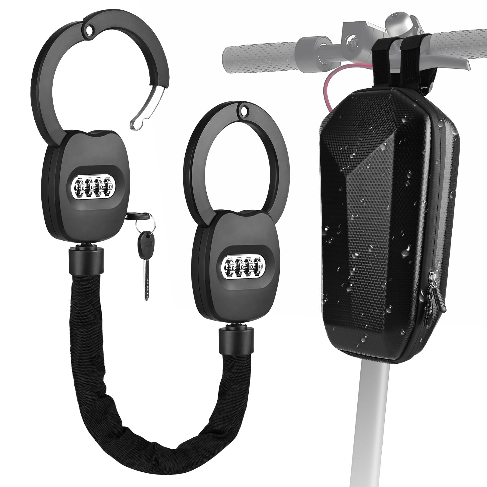 GuKKK Candado Patinete Electrico con 4 códigos, Cerradura de Esposas con llave, Scooter Eléctrico Antirrobo Bloqueo con 4L Bolsillo impermeable, Candado para Bicicleta de Alta Seguridad