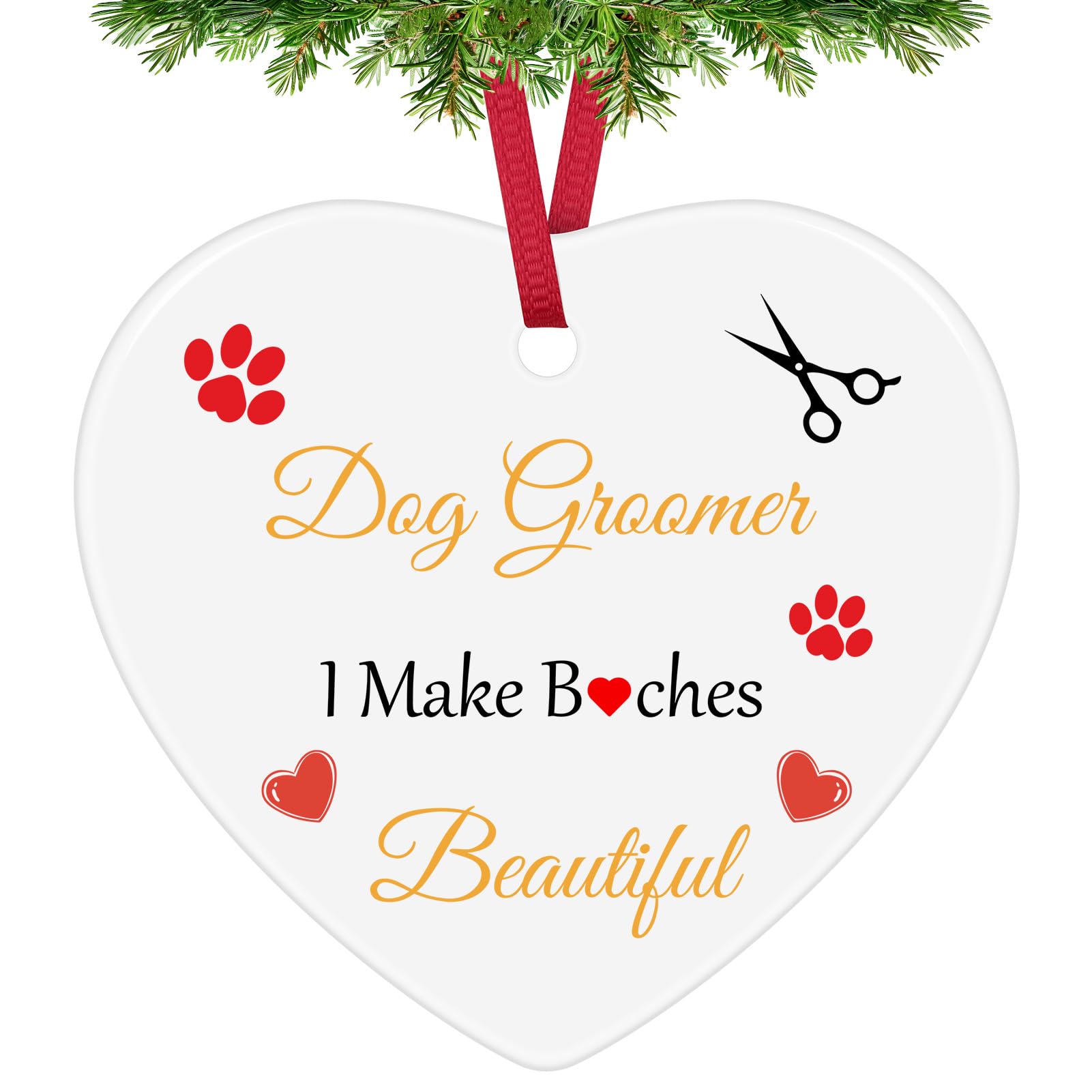 Funny Christmas Ornaments for Dog Walker Groomer Appreciation Gifts Pet Groomer Grooming Ceramic Ornament Thank You Gifts for Dog Hairdresser Stylist Salon