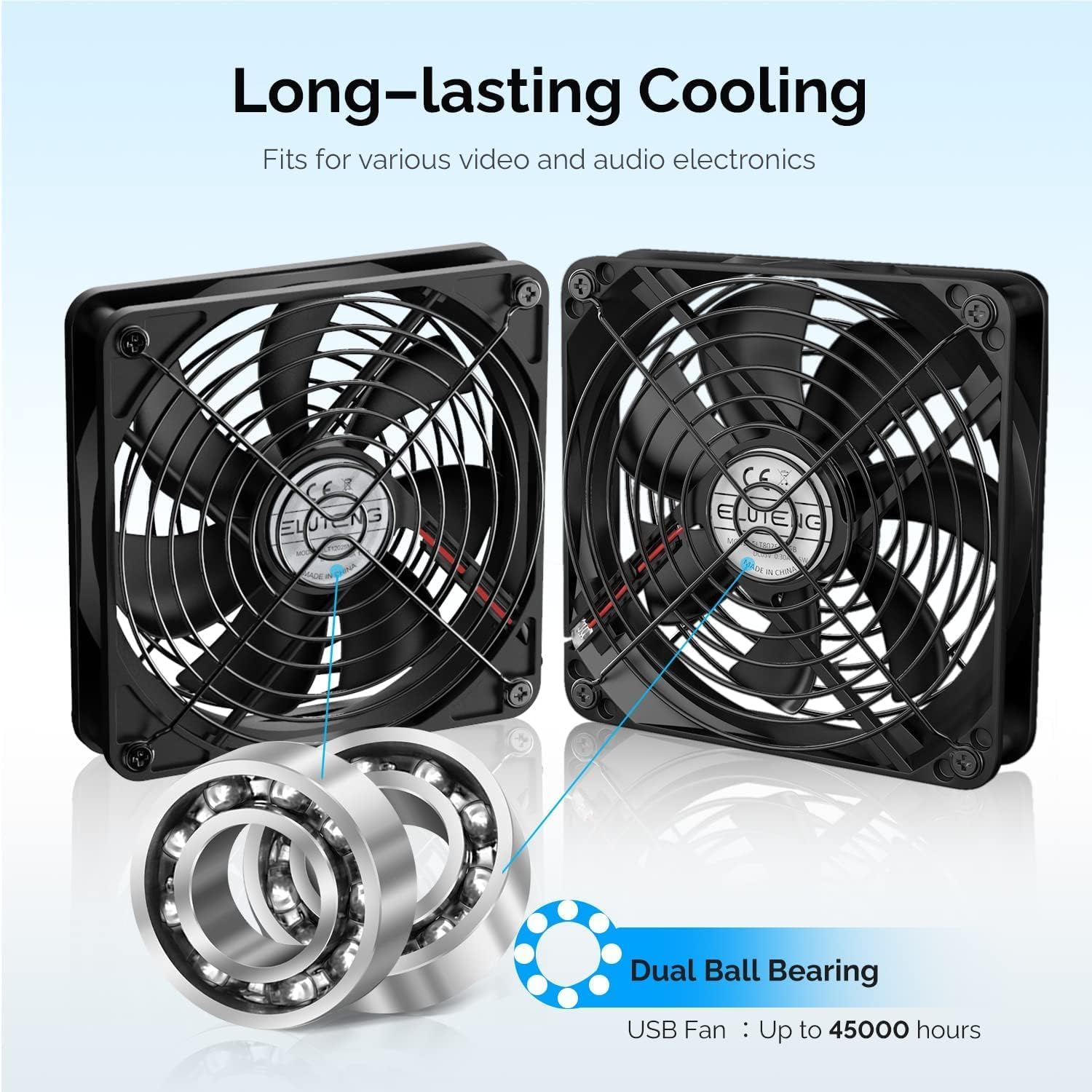 ELUTENG Ventola di raffreddamento 2 in 1 Ventola USB 140 mm 5 V, doppia ventola per PC 14 cm con 3 velocità regolabili, ventola compatibile con PS4 / laptop/TV Box/armadio AV/router