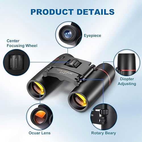 Vista 3 de Mini prismáticos portátiles, zoom de 30 x 60 pulgadas, telescopio plegable de ángulo de visión amplio con visión nocturna con poca luz