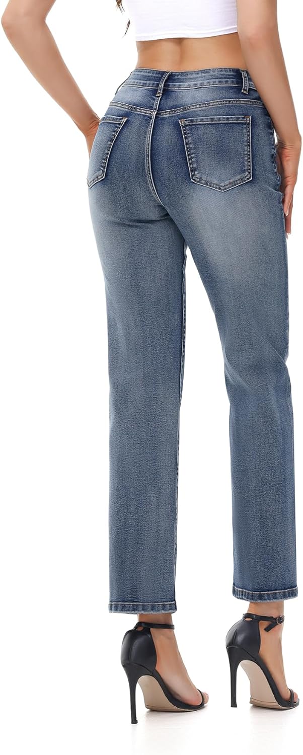 Women's Straight Leg Jeans High Waisted Stretchy Denim Pants with Pockets - Image 3