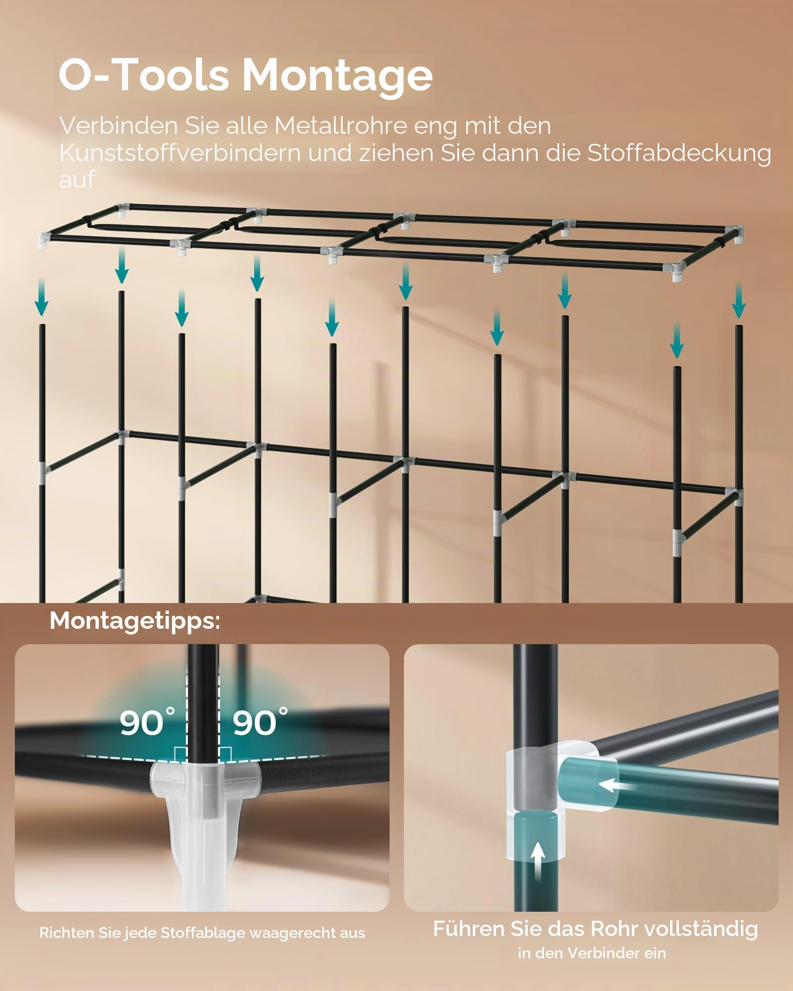 SONGMICS Tragbarer Schrank, Kleiderschrank-Organizer mit Abdeckung, 4 Kleiderstangen und Regalen, 4 Seitentaschen, 45 x 170 x 165 cm, große Kapazität für Schlafzimmer, Wohnzimmer, Schwarz URYG094B02