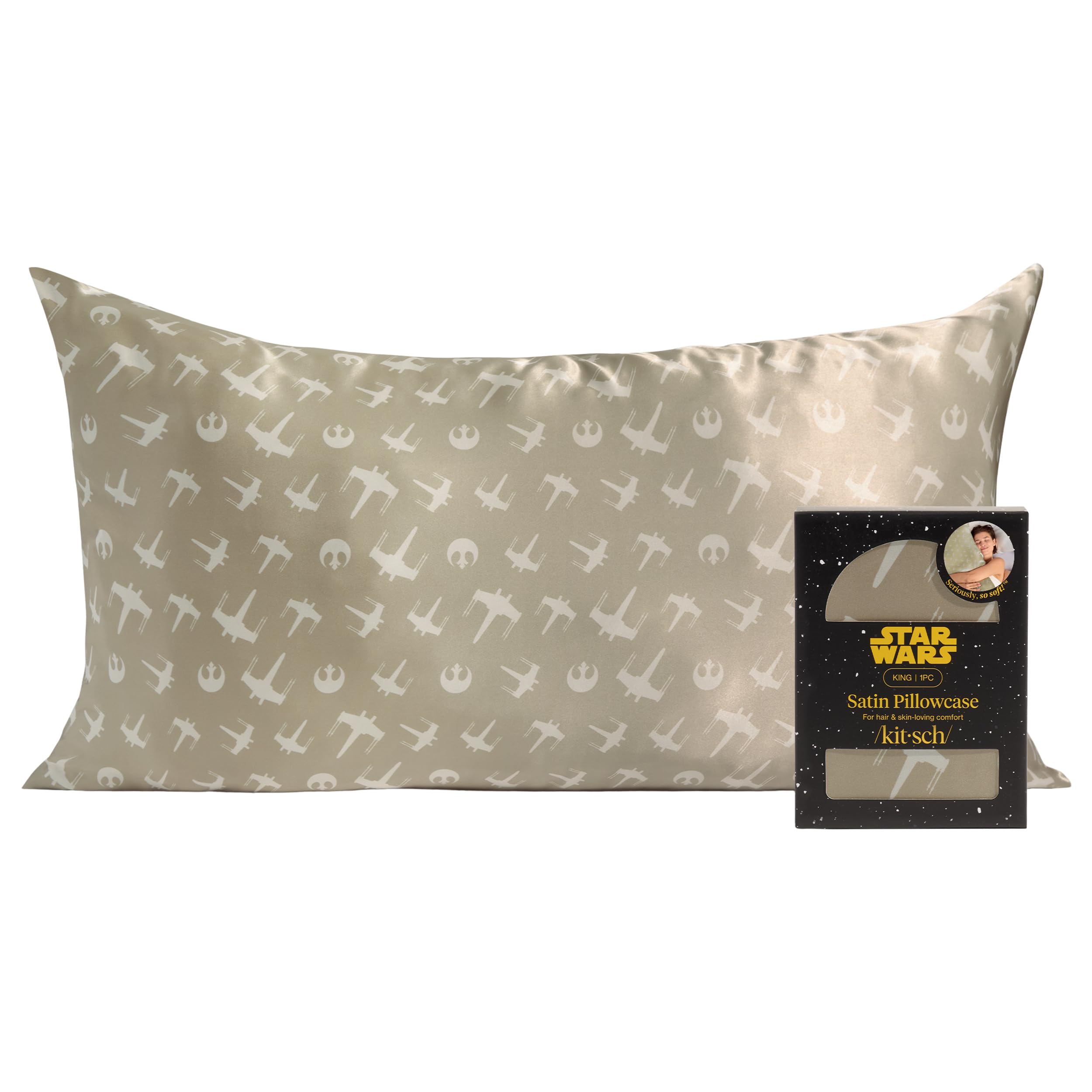 Kitsch x Star Wars Rebel Alliance Satin Pillowcase | Satin Pillowcase with Zipper, Better Than Silk Pillowcase | Frizz-Reducing Pillow Case for Hair & Skin Care, Cooling & Breathable - King
