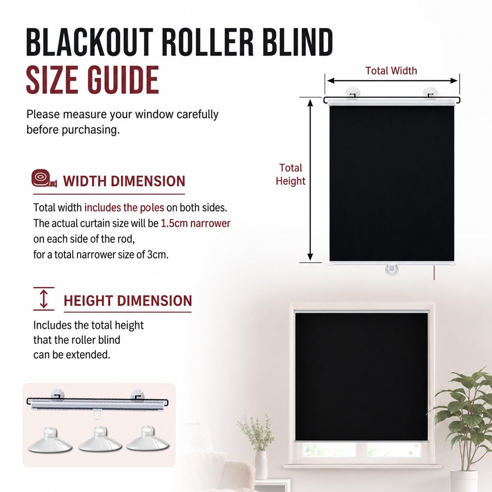 Tende Oscurante con Ventose Senza Fori Tendine Oscuranti per Finestre L 30-80cm, A 60-200cm Tende Avvolgibile Retrattile Parasole Termico Isolante Anti-UV per Auto Casa(70x200cm)