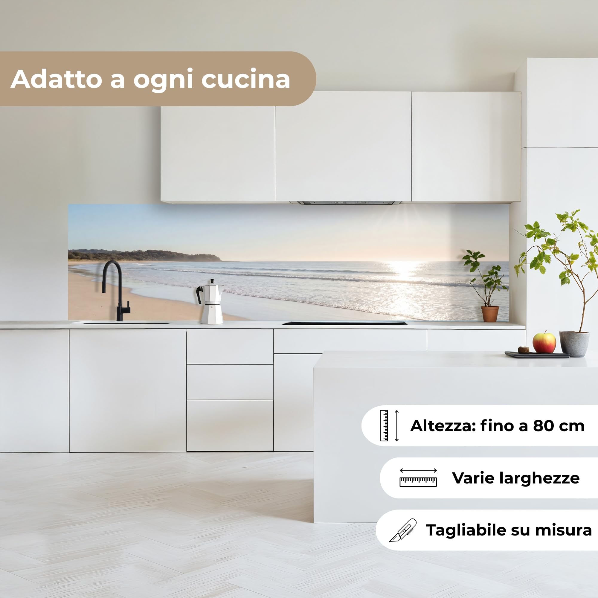 KitchenYeah© Paraschizzi Cucina Adesivo 80x300 cm Pannello Parete Paraspruzzi Muro Decorativo Mare - Sole - Sabbia