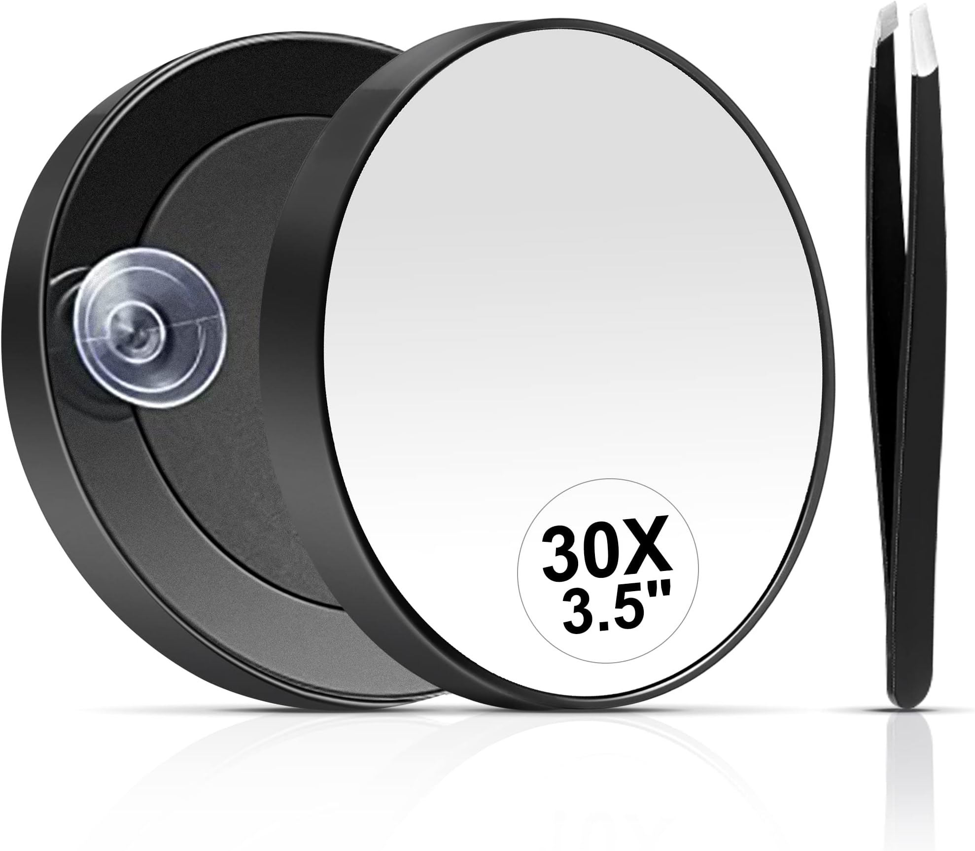 30X Magnifying Mirror, Small Magnifying Mirror with Suction Cup and Tweezers, As a Travel Essentials, Compact Mirror Set for Plucking Eyebrows 3.5 Inches