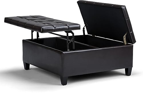 Mesa auxiliar cuadrada de piel sintética de 36 pulgadas de ancho, otomana de almacenamiento, taburete tapizado para cóctel, reposapiés con gran