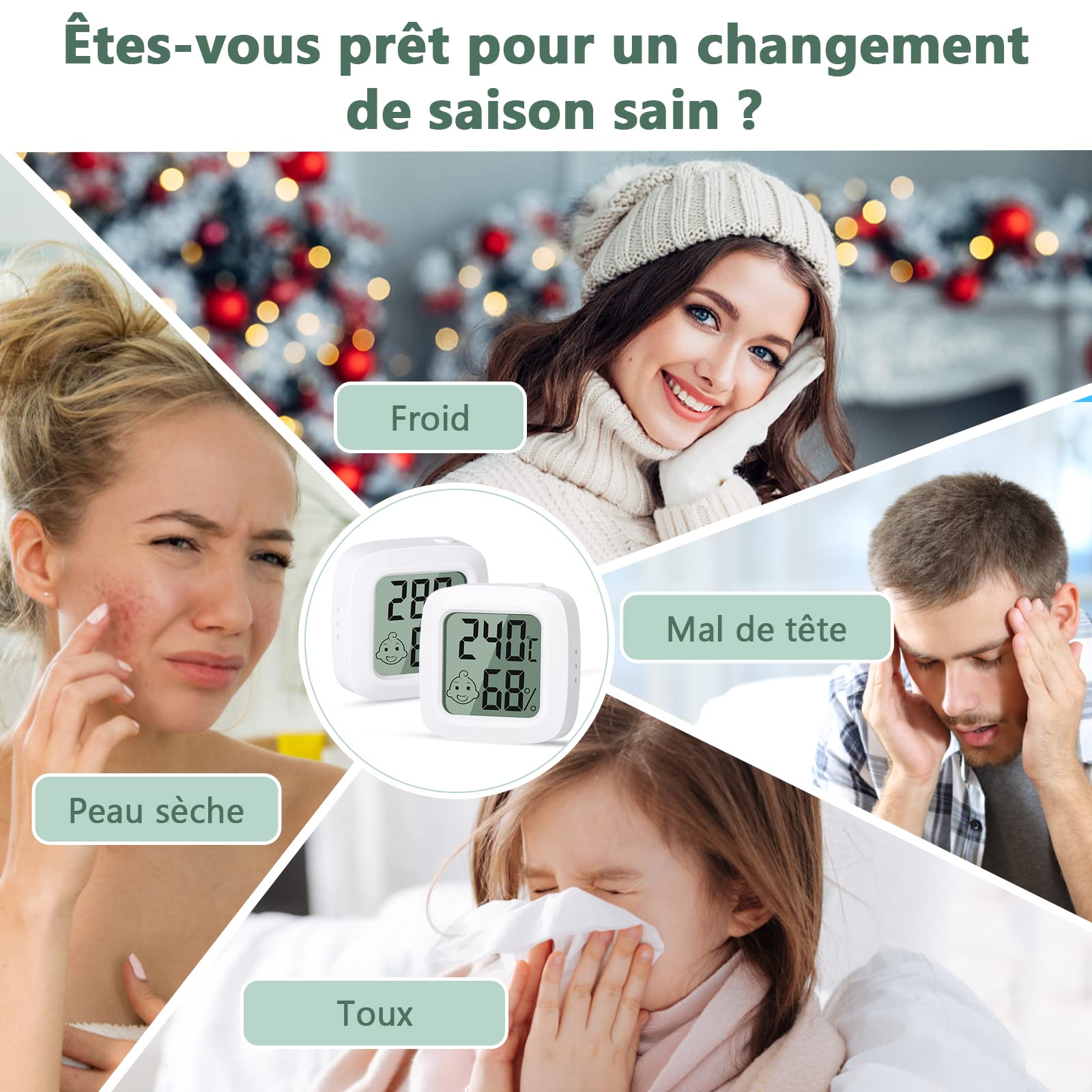 Vinabo Thermomètre Hygromètre Intérieur Digital Haute Précision 2 Pièces