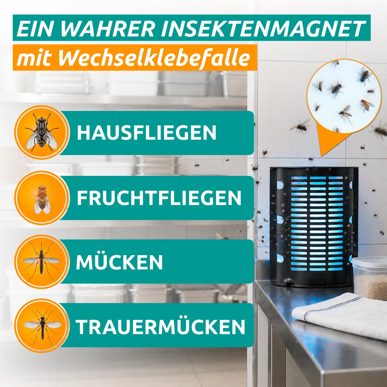 iGu FR 6006 LED UV-Fliegenfalle für Gewerbe, Produktion und Lagerhallen | Professionelles Hochleistungsgerät · elektrische Fliegenfalle mit Klebefolie · Insektenvernichter · geräuschlos · wartungsarm