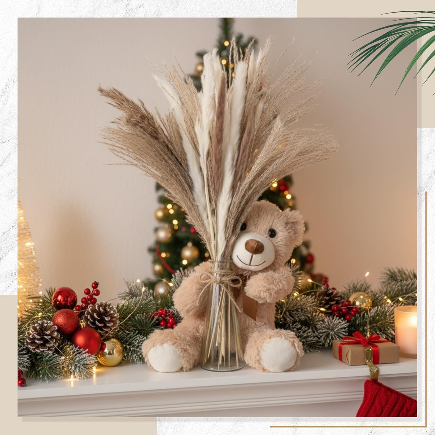 Canlierr 12 Sets 196 Pcs Baby Shower Table Centerpieces Decoration Baby Shower Table Decor with Bear Stuffed Vase Dried Pampas for Boho Wedding Gender Reveal Party Decoration (Glass,Boho)