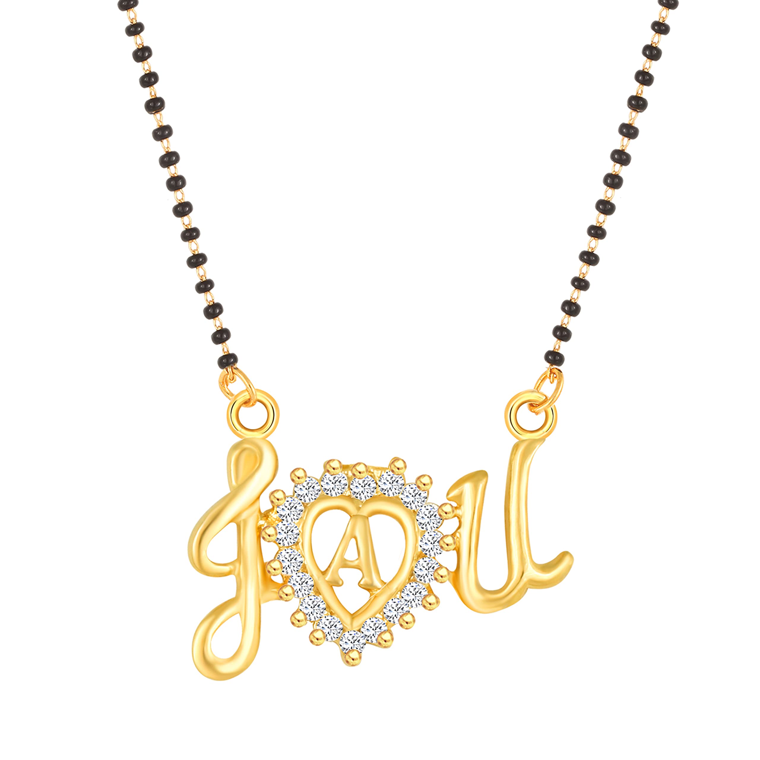 MEENAZ A Mangalsutra for Women ladies Gold Traditional Stylish Single CZ AD American Diamond valentine Tanmaniya Necklace Pendant Black Bead Chain Short Letter Name Initial Word Alphabet 18 Inch-1 (B0BQF8SLLD) Amazon Price History, Amazon Price Tracker