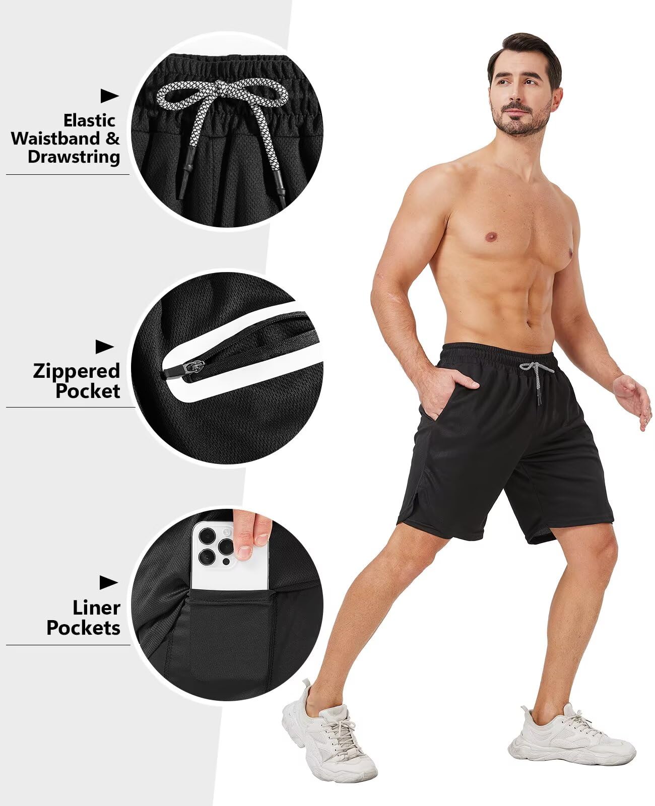 OCYMA Paquete de 3 pantalones cortos deportivos 2 en 1 para hombre con bolsillos de 7 pulgadas, pantalones cortos de malla transpirable para hombre, pantalones cortos de gimnasio de secado rápido con