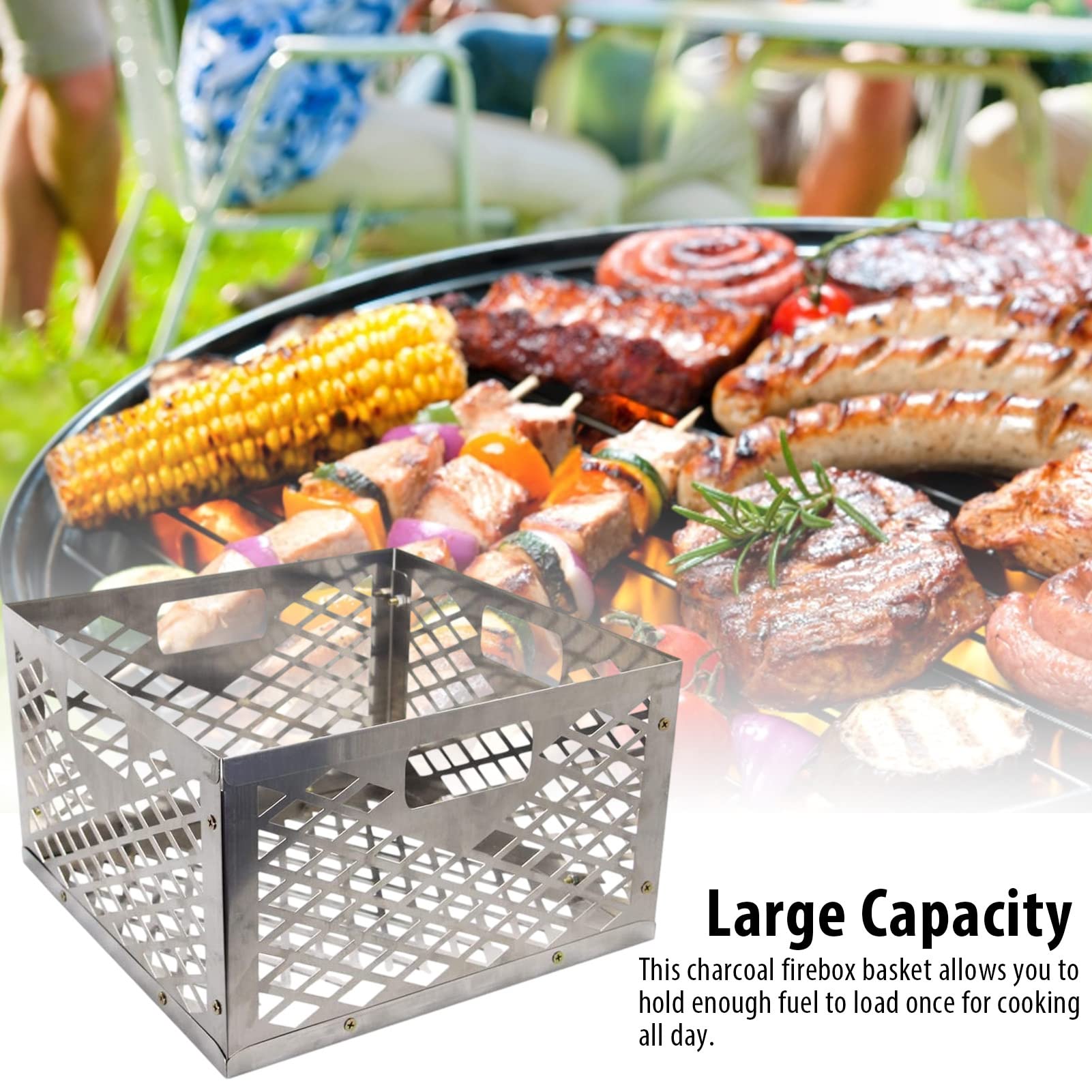 Cesta de carbón para Oklahoma Joe, cesta de carbón vegetal de acero inoxidable, caja de carbón de acero inoxidable plateada compatible con la mayoría de parrillas de ahumador compensadas de 30