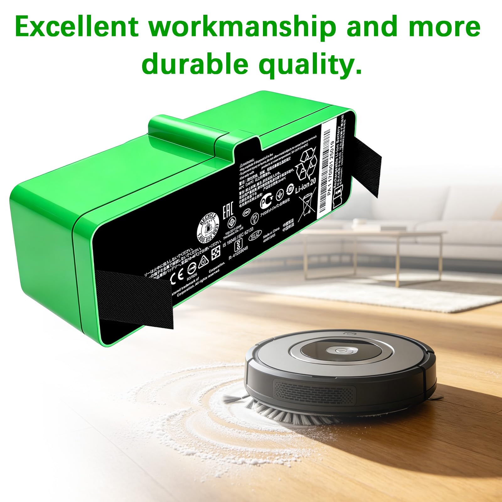 Batería de repuesto para iRobot Roomba 500, 600, 700, 800, 900, 1800 mAh, compatible con 614, 615, 640, 652, 665, 670, 671, 675, 680, 685, 690, 695, 960, 960, 995, 960, 995, 960, 995. 80 cm, 98 cm 1