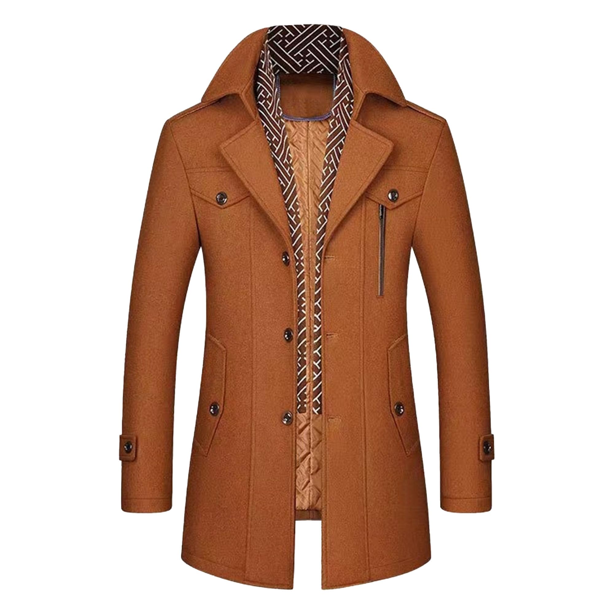 Męski casualowy jednorzędowy trencz z klapą Peacoat Slim Fit biznesowe wełniane płaszcze grochowe termiczne dla mężczyzn