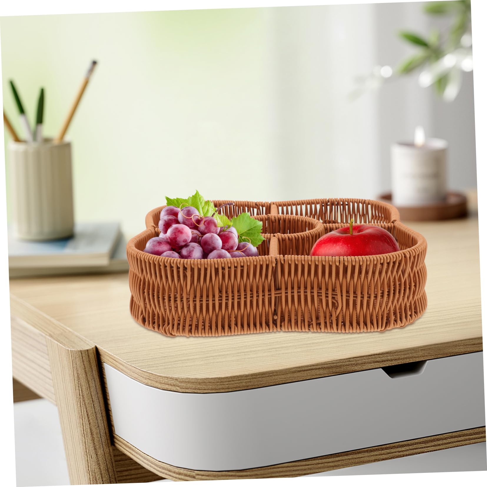 Cabilock Cesta Tejida de Plástico para Frutas Separadores, Estilo Rústico | Uso Doméstico en Salón y Mesa Auxiliar, Solución de Almacenaje Multifunción, para Alimento y Decoración