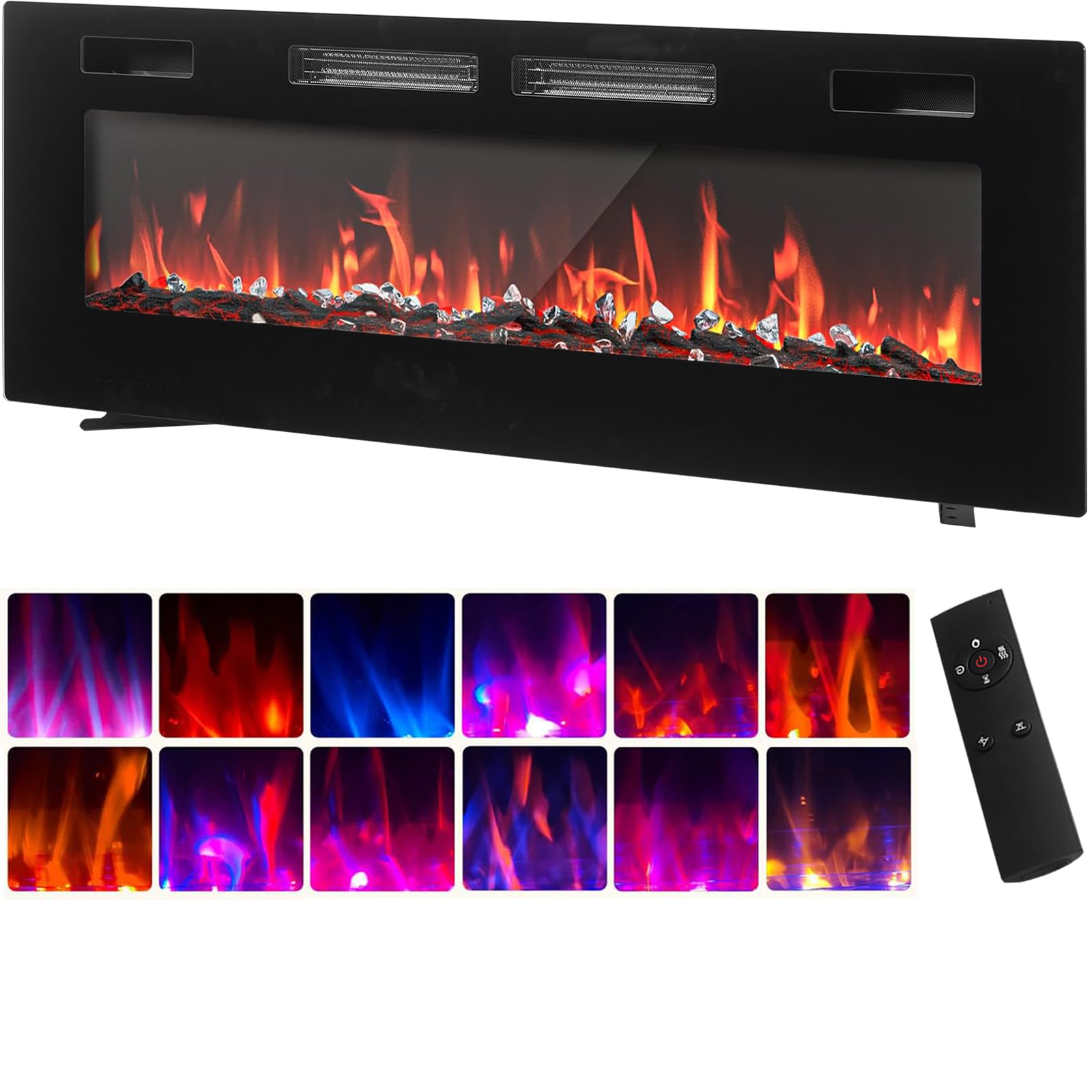 LSLIFE 42/50/60Inch Wall Mounted/Recessed/Freestanding Electric Fireplace
