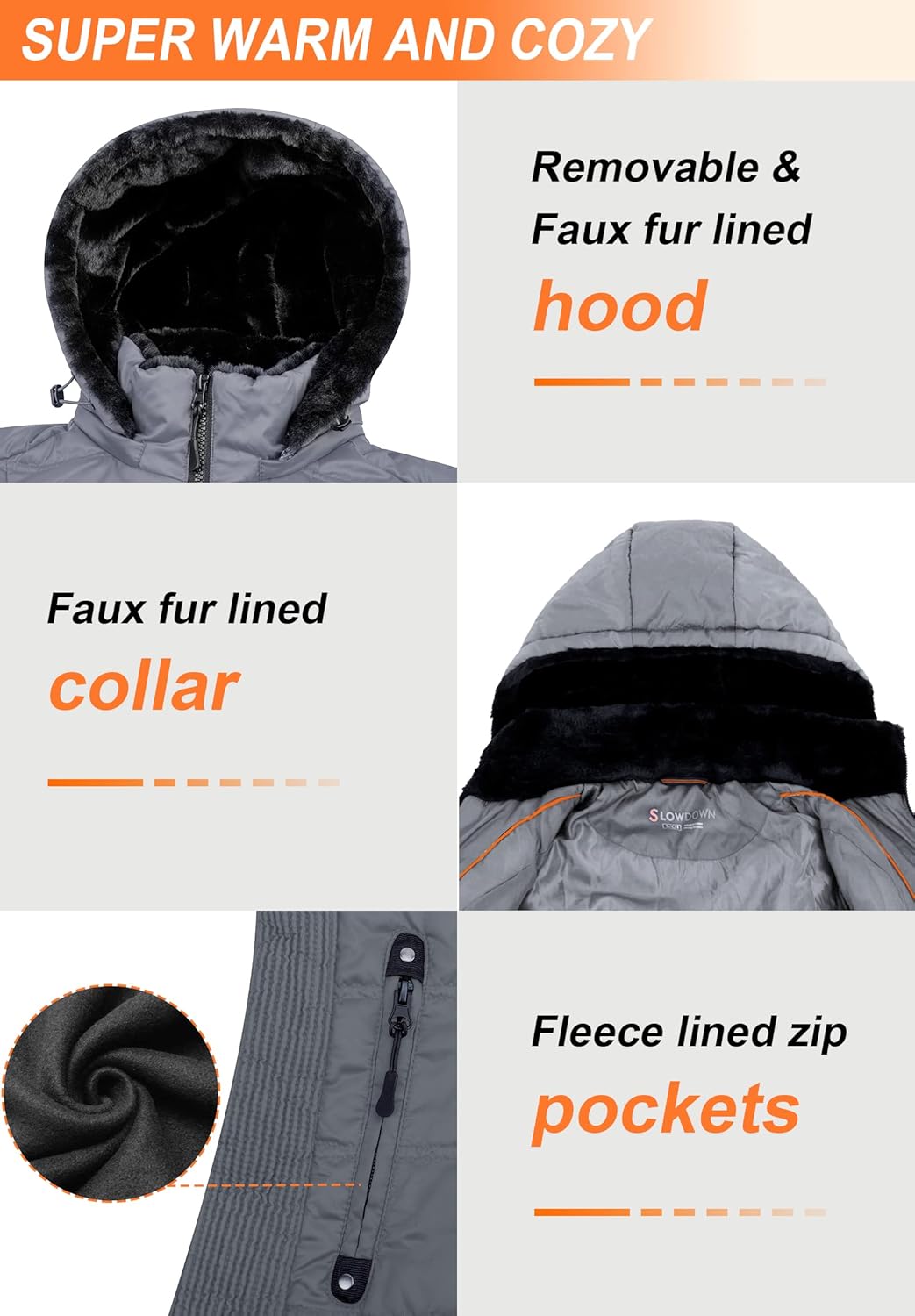 SLOW DOWN Women Down Puffer Jacket Warm Hooded Winter Down Puffer Coat with Faux-Fur Hood & Collar - Image 5
