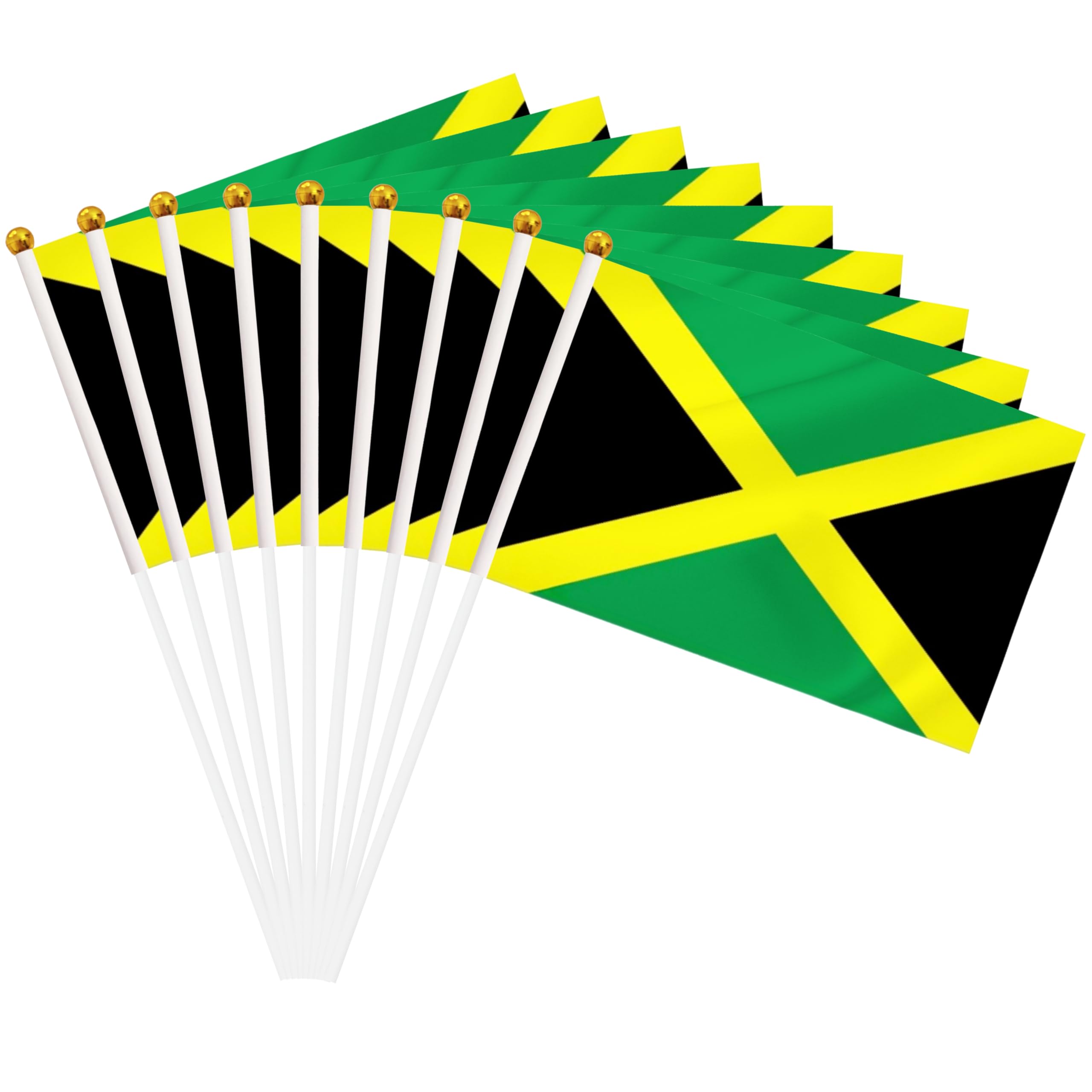 50 Pack Jamaica Hand Held Mini Stick Flags, Jamaican Small Miniature Stick Flag with 8.2 x 5.5 Inch Flag, Outdoor Decoration, Party Decorations, Supplies for Parades, Festival Events Celebration
