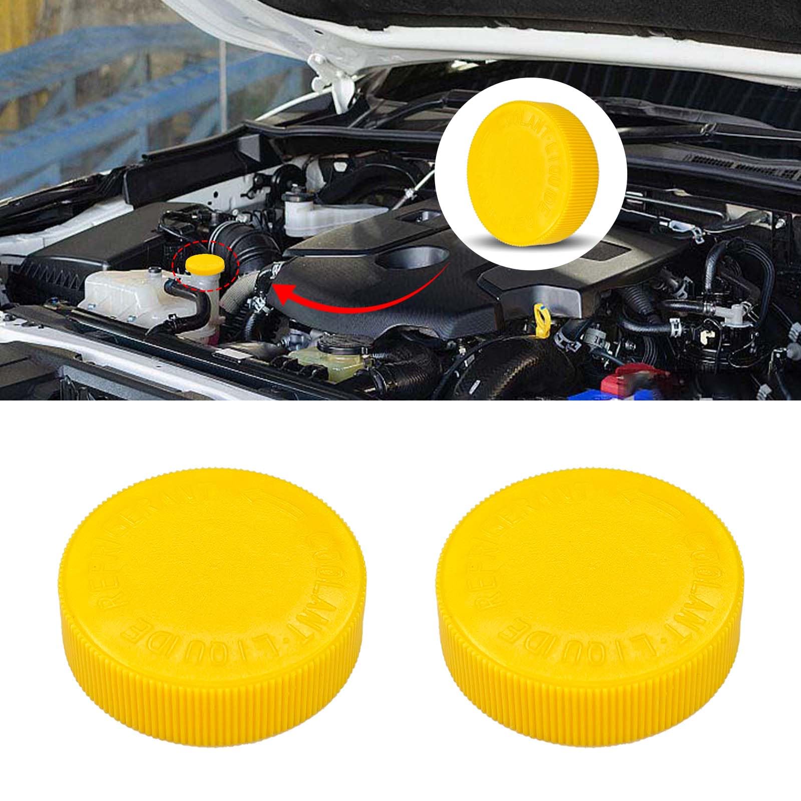 2PCS Coolant Reservoir Cap, 21712-79900 Engine Coolant Reservoir Cap Replacement, Radiator Overflow Antifreeze Water Tank Cap, Coolant Header Tank Lid for Nissan Infiniti Murano Rogue (Yellow)