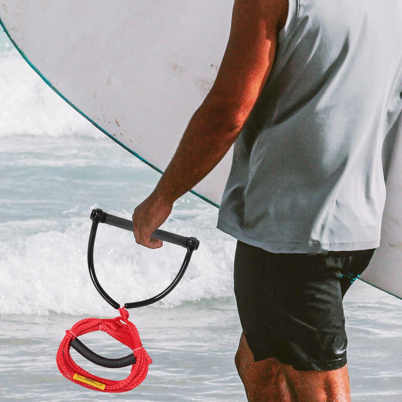 NOLITOY Cuerda de Remolque para Deportes Acuáticos Mango Cómodo y Resistencia UV, Cuerda de PP Roja Adecuado para Wakeboard y Tabla de Rodillas