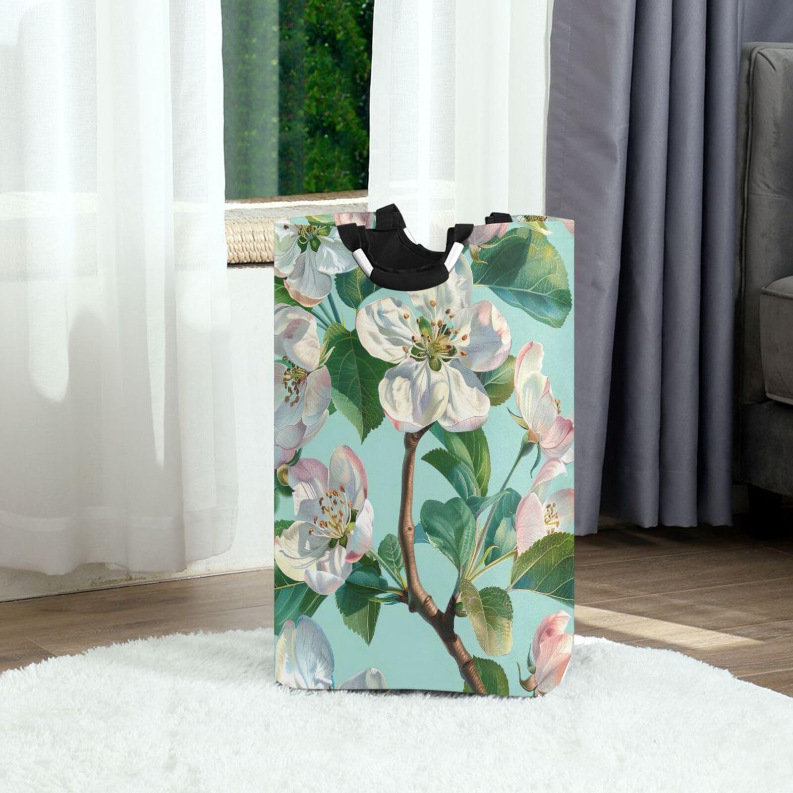 Jihqo Laundry Hamper Basket Spring Growing Flowers Collapsible Nursery Storage Bin Waterproof Clothing Baskets for Home Bedroom Bathroom Washing Room